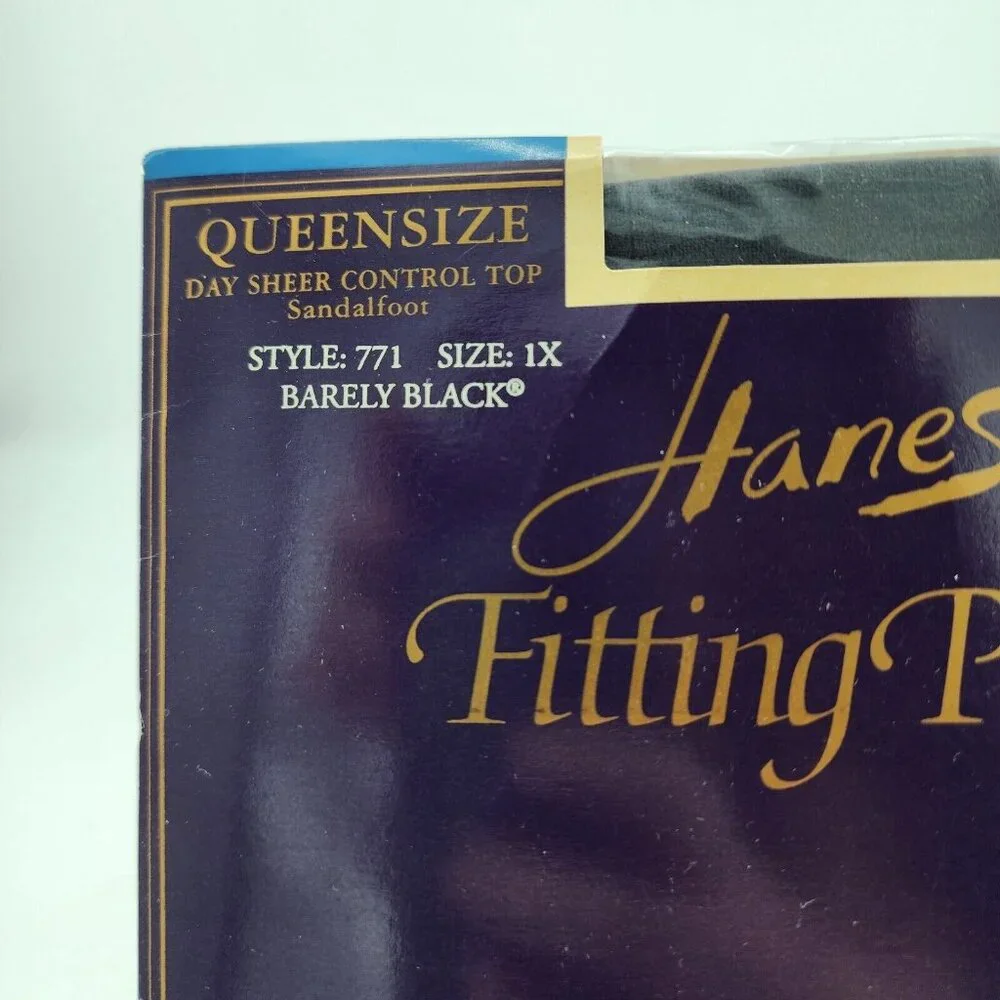 Hanes Fitting Pretty Day Sheer‎ Control Top Sandalfoot Pantyhose 771 Black Sz 1X